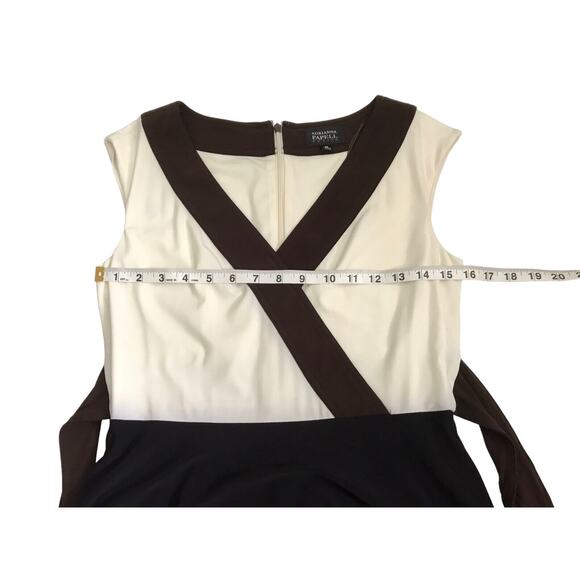Adrianna Papell Dress Womens Petite Size 6P Brown Cream V-neck Cross Shift - Picture 11 of 15